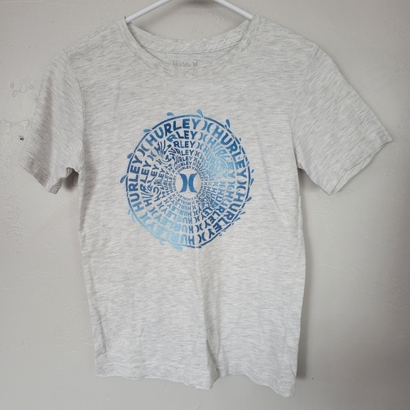 Hurley Boys Medium 10-12 Grey Short Sleeve T-shirt Blue Logo Circle - Picture 1 of 4